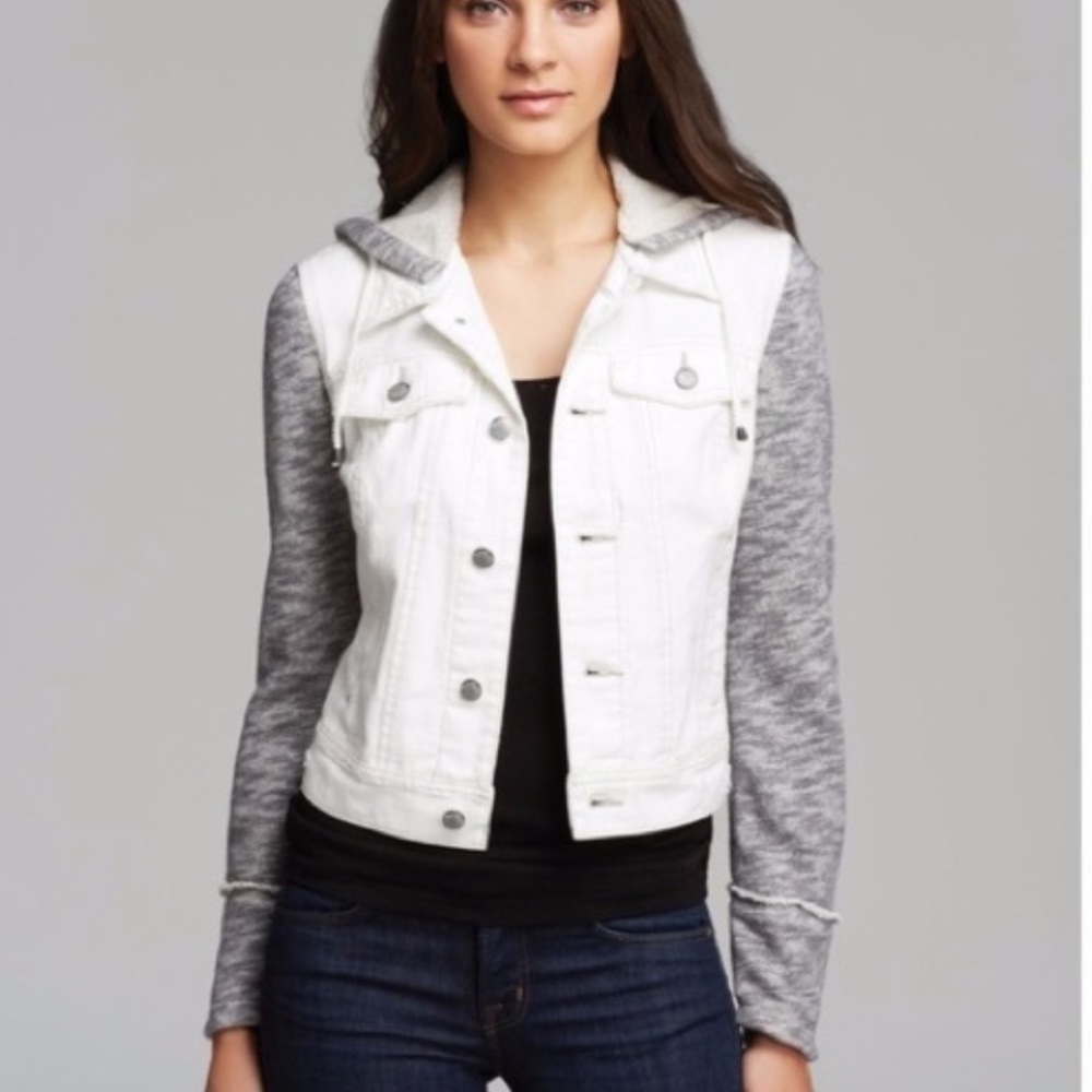 Free People Distressed White Denim Jacket